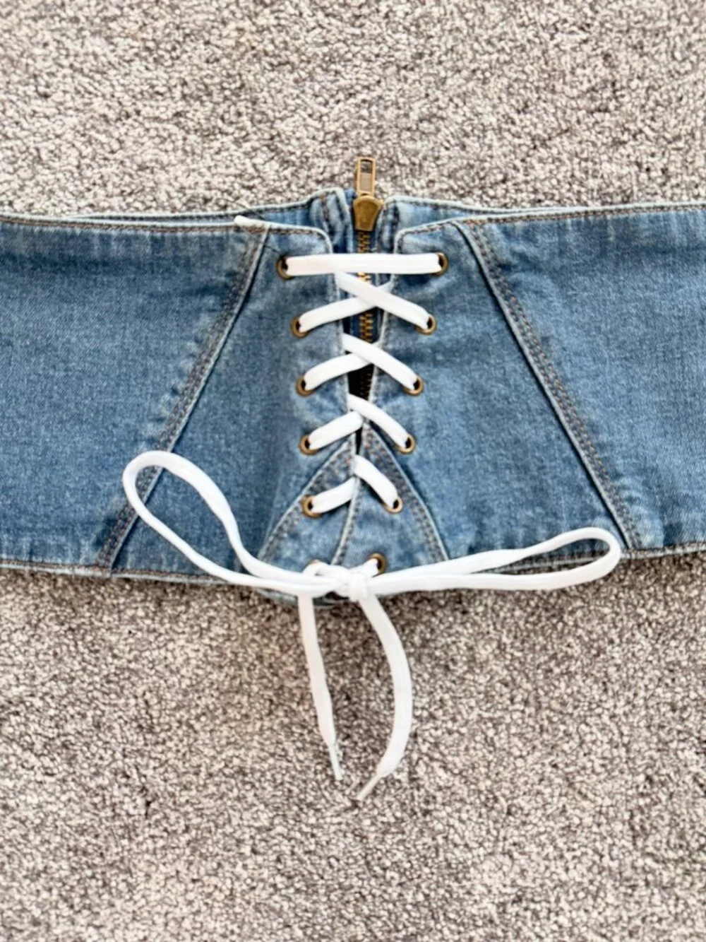 NWT Lace Up Denim Corset Waist Belt Light Wash Blue Size Large